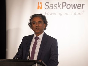Rupen Pandya, SaskPower President and CEO speaks at a SaskPower press conference on Tuesday, September 20, 2022 in Regina.