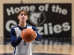 The Regina Christian Grizzlies' Markus Glasspell is shown Thursday in the gym at Regina Christian School. He had 53 points Wednesday night in a Regina Intercollegiate Basketball League senior boys game against the visiting Sheldon-Williams Spartans.
