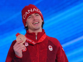 Regina's Mark McMorris is pictured on Feb. 7 after receiving the bronze medal he won in the men's snowboard slopestyle at the 2022 Beijing Winter Olympics.
