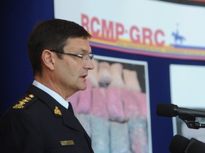 C/Supt. Randy Beck with F Division in Regina speaks at a media conference at the RCMP Heritage Centre in Regina on Oct 25, 2011 regarding one of the largest controlled drug seizures (an investigation known as Project Faril) in the history of the Saskatchewan RCMP.