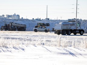 The City of Regina snow dump site continues to be a busy place on Tuesday.