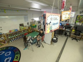 Students talk in the Sasdaze School, part of the Northern Lights School Division, in Bear Creek, Sask. in this 2019 photo. The division is grappling with a chronic teacher shortage.
