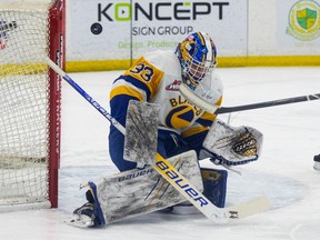 Ethan Chadwick, shown in this file photo, backstopped the Saskatoon Blades to Tuesday's 4-0 WHL victory over the Edmonton Oil Kings.