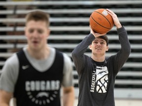 University of Regina Cougars' Brayden Kuski shoots into practice earlier this week.