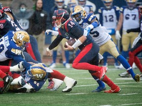 Quarterback Shea Patterson (14), shown here during a game with the Montreal Alouettes in 2021, has signed with the Saskatchewan Roughriders.