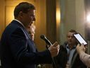 Premier Scott Moe  speaks at the Legislative Building on Monday, February 13, 2023 in Regina.