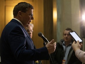 Premier Scott Moe  speaks at the Legislative Building on Monday, February 13, 2023 in Regina.