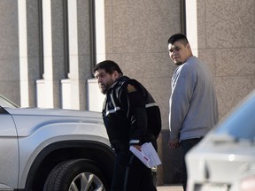 REGINA, SASK : February 14, 2023--Devon Wayne Cyr, 28, is charged with second-degree murder in relation to the early 2020 death of 24-year-old Isaiah Trent Allary. He is seen here leaving Court of King's Bench on Tuesday, February 14, 2023 in Regina. KAYLE NEIS / Regina Leader-Post