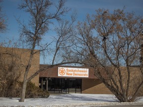 The front facade of the NDP headquarters on Saskatchewan drive on Monday, February 27, 2023 in Regina.