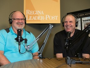 Murray McCormick (left) and Rob Vanstone shared a lot of laughs during the Rider Rumblings podcast.
