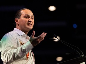 (FILE) Chief Cadmus Delorme of Cowessess First Nation gives a presentation at the eighth and final Wicihitowin Indigenous Engagement Conference at TCU Place. Photo taken in Saskatoon, Sask. on Monday, Nov 28, 2022.