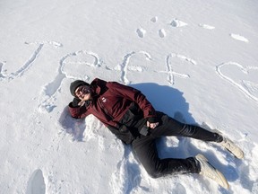 Kane Fritzler does a beach pose next to 'Survivor' host Jeff Probst's name drawn in the snow, (a play on when he wrote Jeff's name in the sand during filming on the island of Fiji). Fritzler is the first contestant from the prairies to try to outwit, outplay and outlast 17 Americans for $1M and the title of 'Sole Survivor' in the hit TV-series. Photo taken in Saskatoon, Sask. on Saturday, Feb 25, 2023.