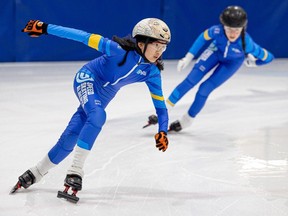 Speed skaters aged 11 to 13 practice at ACT Arena Friday afternoon before competing in the Canadian Youth Short Track Championships - West.