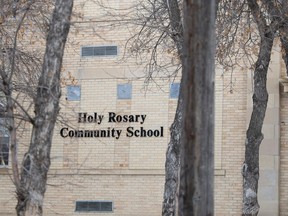 The front facade of the Holy Rosary Community School on Wednesday, February 8, 2023 in Regina. Holy Rosary is closing for good due to a deteriorating building foundation that cannot be saved.