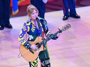 Singer Jewel performs the national anthem prior to the 2023 NBA All Star Game between Team Giannis and Team LeBron at Vivint Arena on February 19, 2023 in Salt Lake City, Utah.