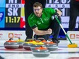 Saskatchewan third Brennen Jones yells over a full house during their game with Northwest Territories at The Brier in London, Ont. on Thursday. Saskatchewan won the game in the 11th end, 6-5. Derek Ruttan/The London Free Press/Postmedia Network
