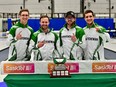 Trent Knapp (left), Mike Armstrong, Brennen Jones and Kelly Knapp are Brier-bound after winning the Saskatchewan Tankard. Wanda Harron Photography.