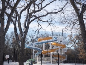 The Wascana Pool sits under construction on Monday, January 9, 2023 in Regina. The City of Regina is looking to pursue a late addition of an elevator to the outdoor waterslides to improve accessibility.