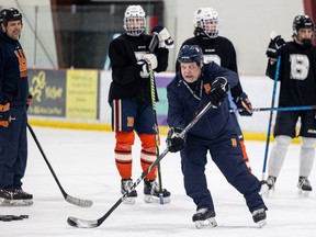 Troy Walkington coaches the Saskatoon AAA Blazers during their final practice in preparation for the 2023 Canadian under-18 hockey championship in Quebec. The Blazers have qualified for the tournament for the first time since 1974. Photo taken in Saskatoon, Sask. on Wednesday, April 19, 2023.