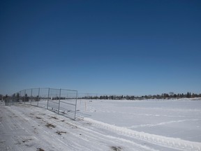 A fenced of area where recently conducted soil testing in A.E. Wilson Park has revealed soil contamination northwest of Jack Hamilton arena in A.E. Wilson Park on Thursday, April 6, 2023 in Regina.