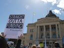 Thousands gathered at the Rally for Education at the Legislature in Regina on Saturday April 29, 2023.