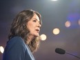 Danielle Smith celebrates the UCP's win and her re-election as premiere in the 2023 Alberta election at the UCP watch party on the election night at Big Four Building in Calgary on May 29.