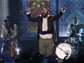 The Strumbellas, set to appear at this year's Regina Folk Festival, are shown performing at the 2017 Juno Awards in Ottawa.