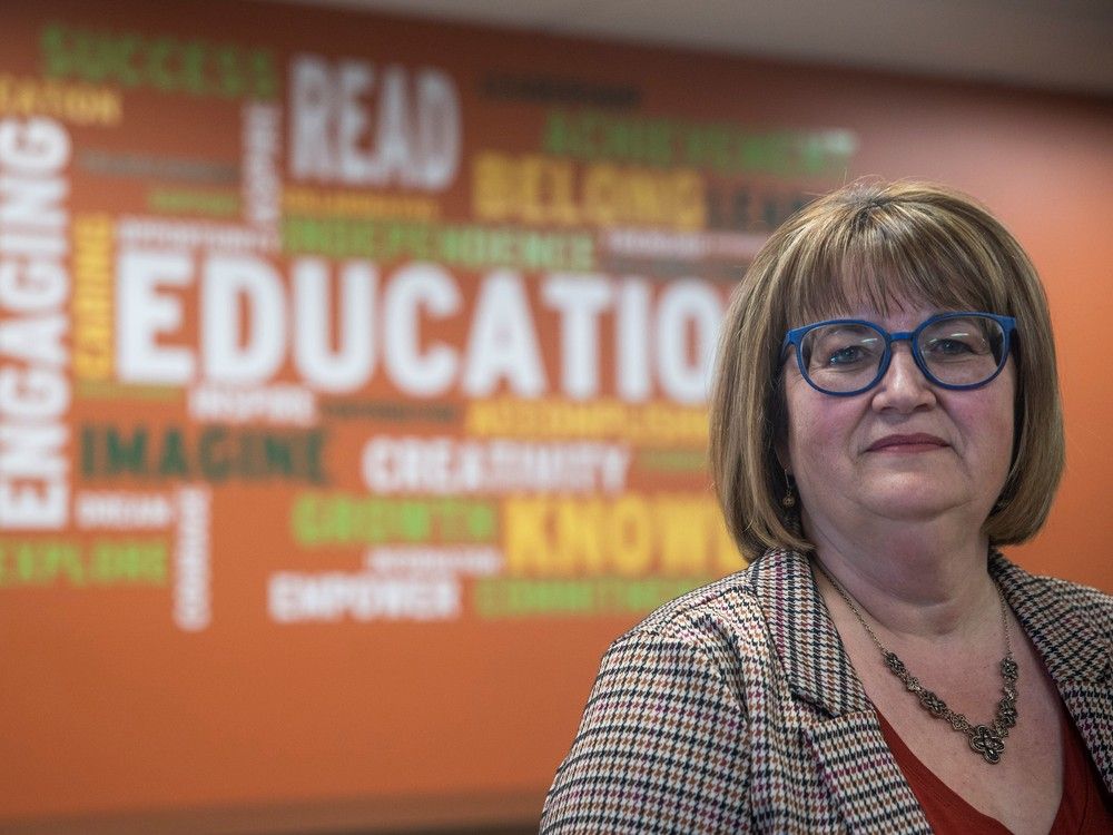 Prairie Valley School Division board chair Janet Kotylak stands for a portrait at the Prairie Valley Education Center on Wednesday, May 10, 2023 in Regina.