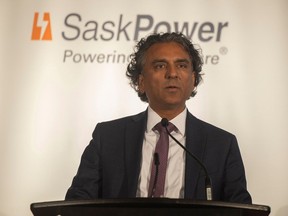 Rupen Pandya, SaskPower president and CEO speaks at a SaskPower press conference announcing on Sept. 20, 2022 in Regina.