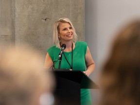 Julie Kalynka, head of technology for BHP Potash, speaks at the company's Women in Technology event in Saskatoon, Sask. on June 8, 2023.