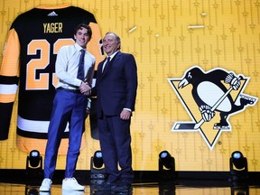 NASHVILLE, TENNESSEE - JUNE 28: Brayden Yager is selected by the Pittsburgh Penguins with the 14th overall pick during round one of the 2023 Upper Deck NHL Draft at Bridgestone Arena on June 28, 2023 in Nashville, Tennessee.