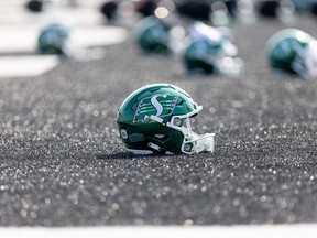 Riders helmets lined up