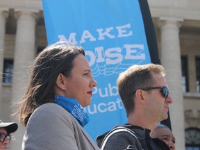 Samantha Becotte, president of the Saskatchewan Teachers Federation at the rally for education in 2023.