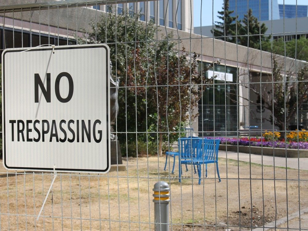 In a statement Friday, the City of Regina said temporary fencing surrounding city hall will remain in place until property repairs can be completed. LARISSA KURZ/REGINA LEADER-POST