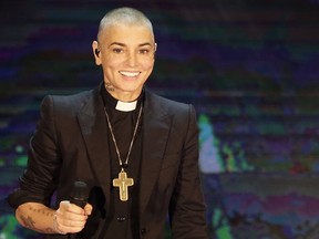 Irish singer Sinead O'Connor performs during the Italian State RAI TV program "Che Tempo che Fa", in Milan, Italy on Oct. 5, 2014.