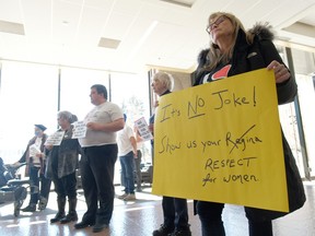 Protestors at city hall over Experience Regina rebrand