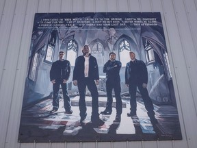 Murals of hometown band Nickelback adorn the curling rink in Hanna, Alta., on Tuesday, Dec. 13, 2016.