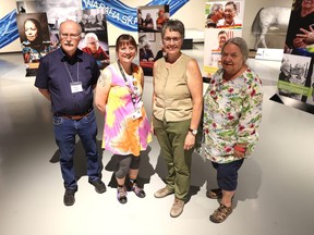 Cheryl Loadman (second from right) stands with fellow Spark Your Pride organizers Robert Clipperton, Courtney Tuck-Goetz and Jean Dudley at the Western Development Museum in Saskatoon on June 13, 2023.