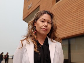 Dawn Walker, pictured outside of Saskatoon provincial court on July 13.