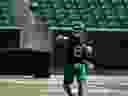 Saskatchewan Roughriders quarterback Mason Fine (8) throws during practice at Mosaic Stadium on Tuesday, July 18, 2023 in Regina. 