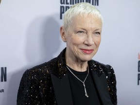 FILE - Annie Lennox arrives at the presentation of the Gershwin Prize, which honors a musician's lifetime contribution to popular music, hosted at DAR Constitution Hall, March 1, 2023, in Washington. Lennox is not retiring. Though her partner in the Rock and Roll Hall of Fame band Eurythmics Dave Stewart recently posted that Lennox "won't be touring anymore" and would not be part of the "Sweet Dreams 40th Anniversary Tour" this fall, Lennox told The Associated Press that she will continue to perform.