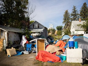 A pop-up tent encampment sits near Carmichael Outreach on Friday, September 8, 2023 in Regina.