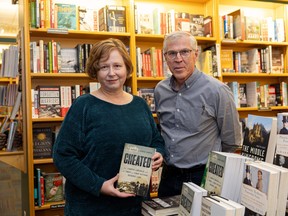Bill Waiser and Jennie Hansen, authors of the new book ‘Cheated: The Laurier Liberals and the theft of First Nations reserve land’ in the history section at McNally Robinson in Saskatoon, Sask. on Wednesday, October 11, 2023. (Michelle Berg / Saskatoon StarPhoenix)