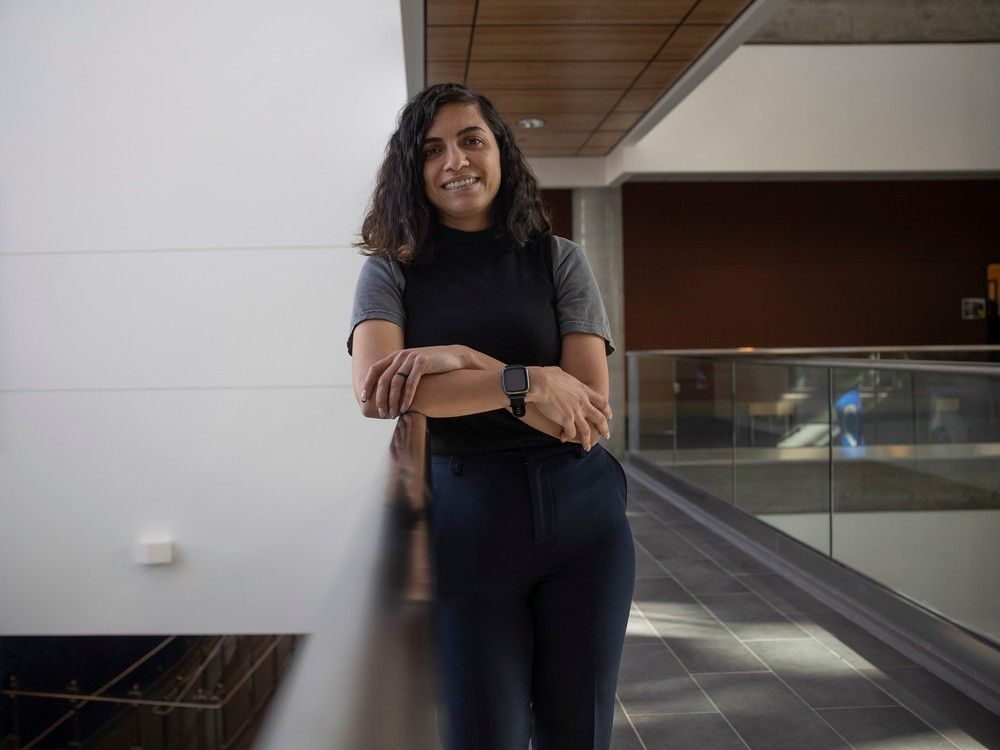 REGINA, SASK : October 6, 2023-- Zohra Zahir, one of the hosts of Navaye Ashena, a Farsi language program that runs on CJTR Radio, stands for a portrait inside the University of Saskatchewan on Friday, October 6, 2023 in Regina. KAYLE NEIS / Regina Leader-Post