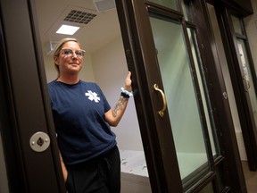 REGINA, SASK : October 11, 2023-- Amanda Watson, the Lead Primary Care Paramedic in the RPS detention unit, stands for a portrait inside RPS Headquarters on Wednesday, October 11, 2023 in Regina. KAYLE NEIS / Regina Leader-Post