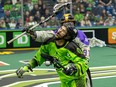 SASKATOON, SASK: Saturday, March 11 - 0311 sports rush - Saskatchewan Rush's Bobby Kidd III takes on San Diego during a NLL game at SaskTel Centre. Photo taken in Saskatoon, Sask. on Saturday, March 11, 2023.