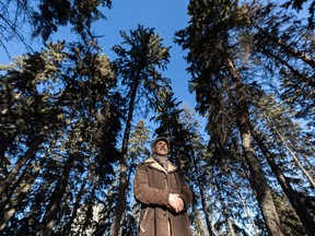 SASKATOON, SASK - November 17 - 2023 - 1121 bridges Kenny Chaplin - Kenny Chaplin, who held a world record for tree planting -- over 15,100 in a day -- stands for a photo in the President Murray tree park in Saskatoon. Soon after his record, he made it into the film industry working first on Thin Red Line when he was in his late 20s. Photo taken in Saskatoon, Sask. on Friday, November 17, 2023.