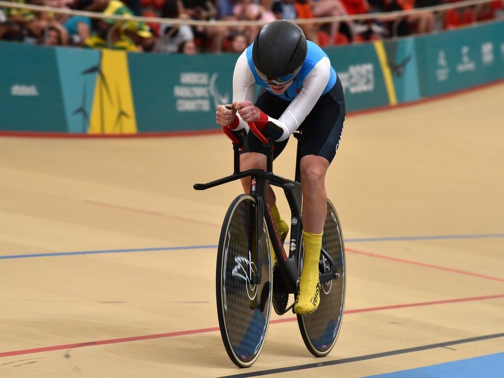 Keely Toles (Shaw) of team Canada competes on Track Cycling - Women's C4-5 3000m Individual Pursuit at Velodromo de Pe&ntilde;alolen on Day 8 of Santiago 2023 Para Pan American Games on November 24, 2023 in Santiago, Chile.