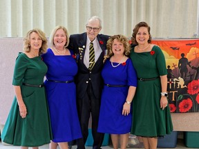 Dianne Burrows, Carolyn Speirs, Suzanne Williams and Marlene Hinz of the Nightingales Quartet are dedicating part of their annual Remembrance Day tribute to World War II veteran Ossie Lakness.