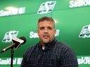 Saskatchewan Roughriders general manager Jeremy O'Day speaks with reporters at Mosaic Stadium in this file photo from Wednesday, February 8, 2023 in Regina.